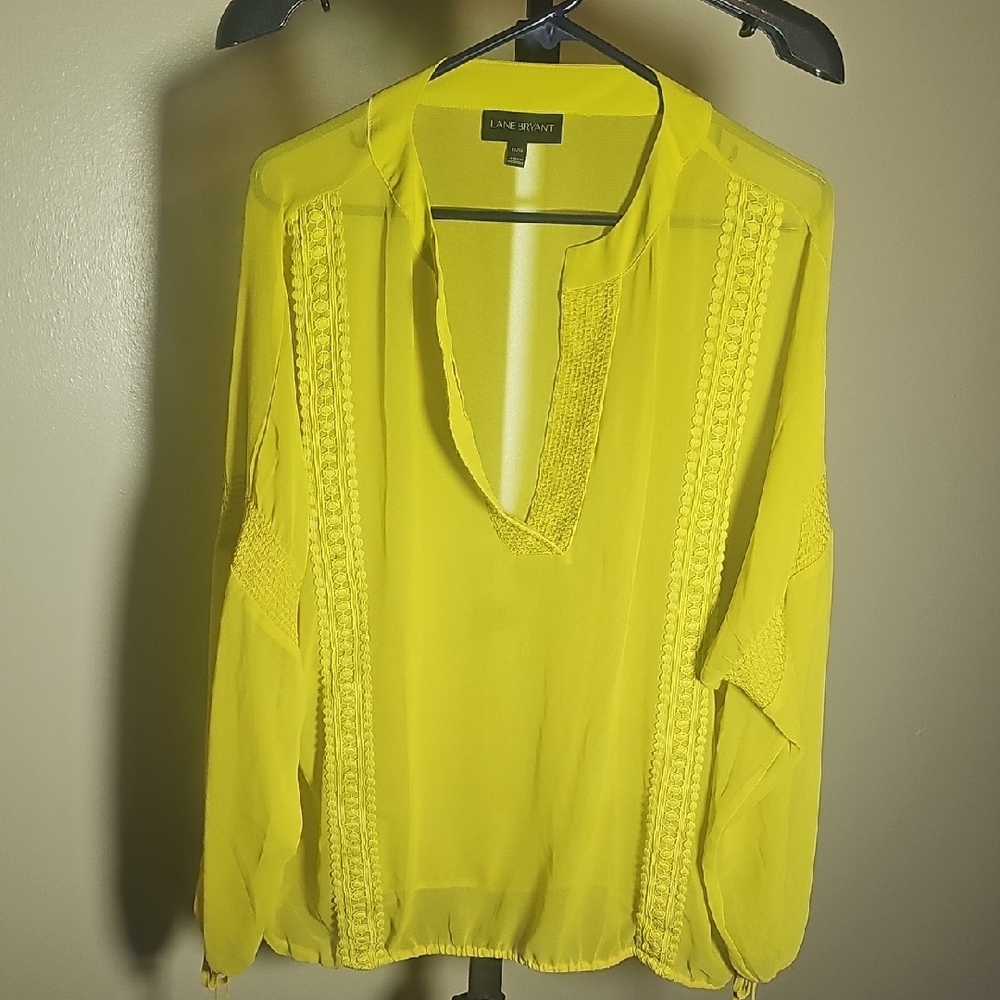 Anne Klein Yellow Long Sleeve Embellished Blouse